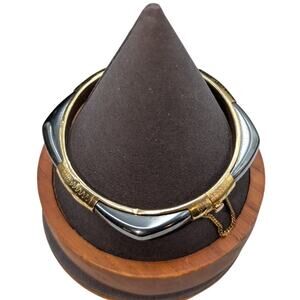 Vintage Hematite Gold Plated Hinged Squared Off Safety Chain Bangle Bracelet